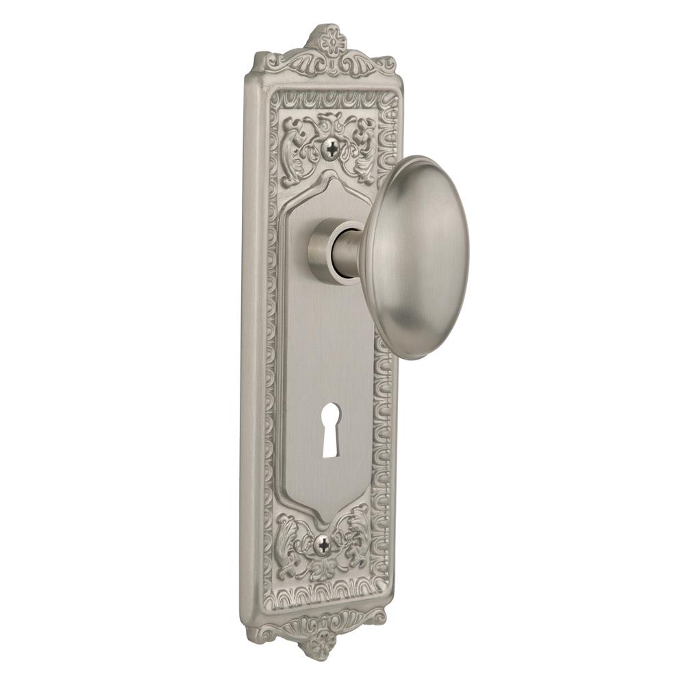 Nostalgic Warehouse EADHOM Passage Knob Egg and Dart Plate with Homestead Knob and Keyhole in Satin Nickel